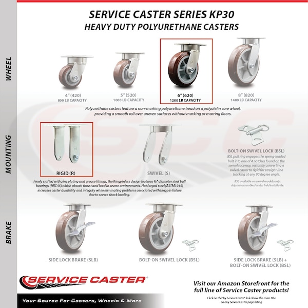 6 Inch Stainless Steel Polyurethane Wheel Rigid Caster With Ball Bearing SCC